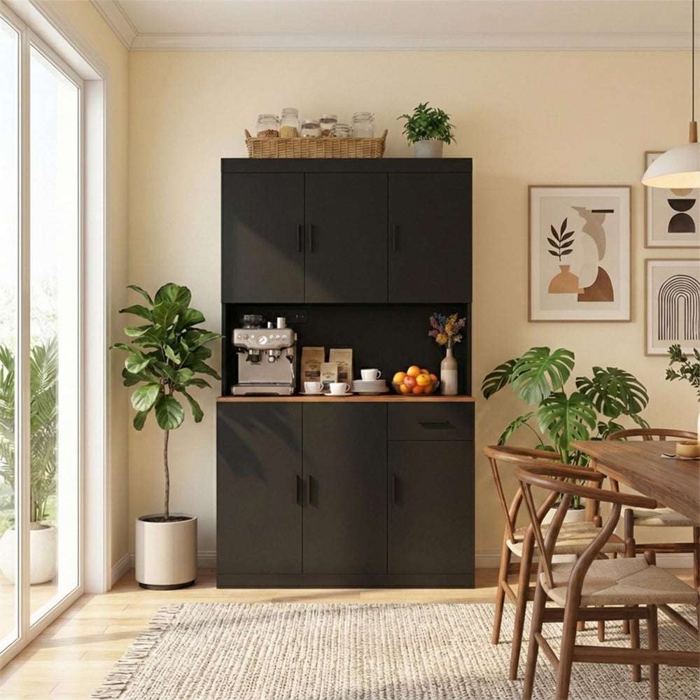 DIYART 71 Inch Black Pantry Cabinet with Power Outlet, Heavy-Duty Freestandin...