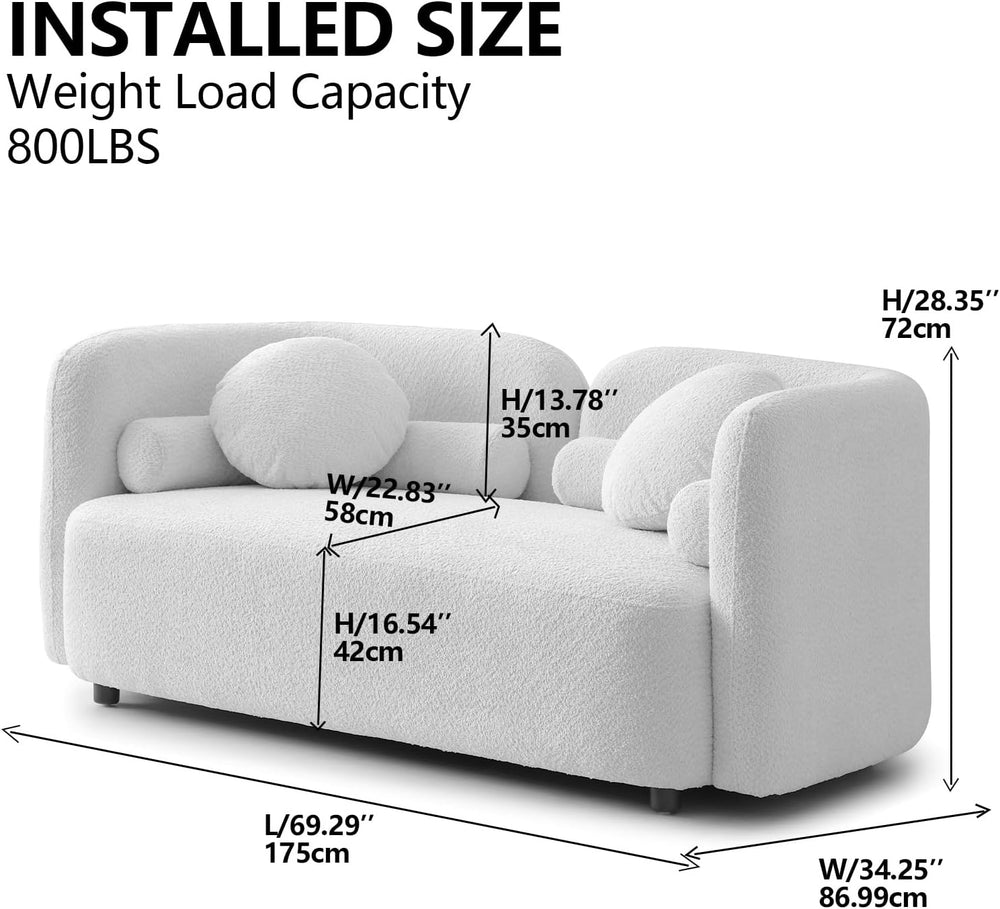 69" Compact Curved Sofa for Small Spaces & Apartments, Japandi Style...