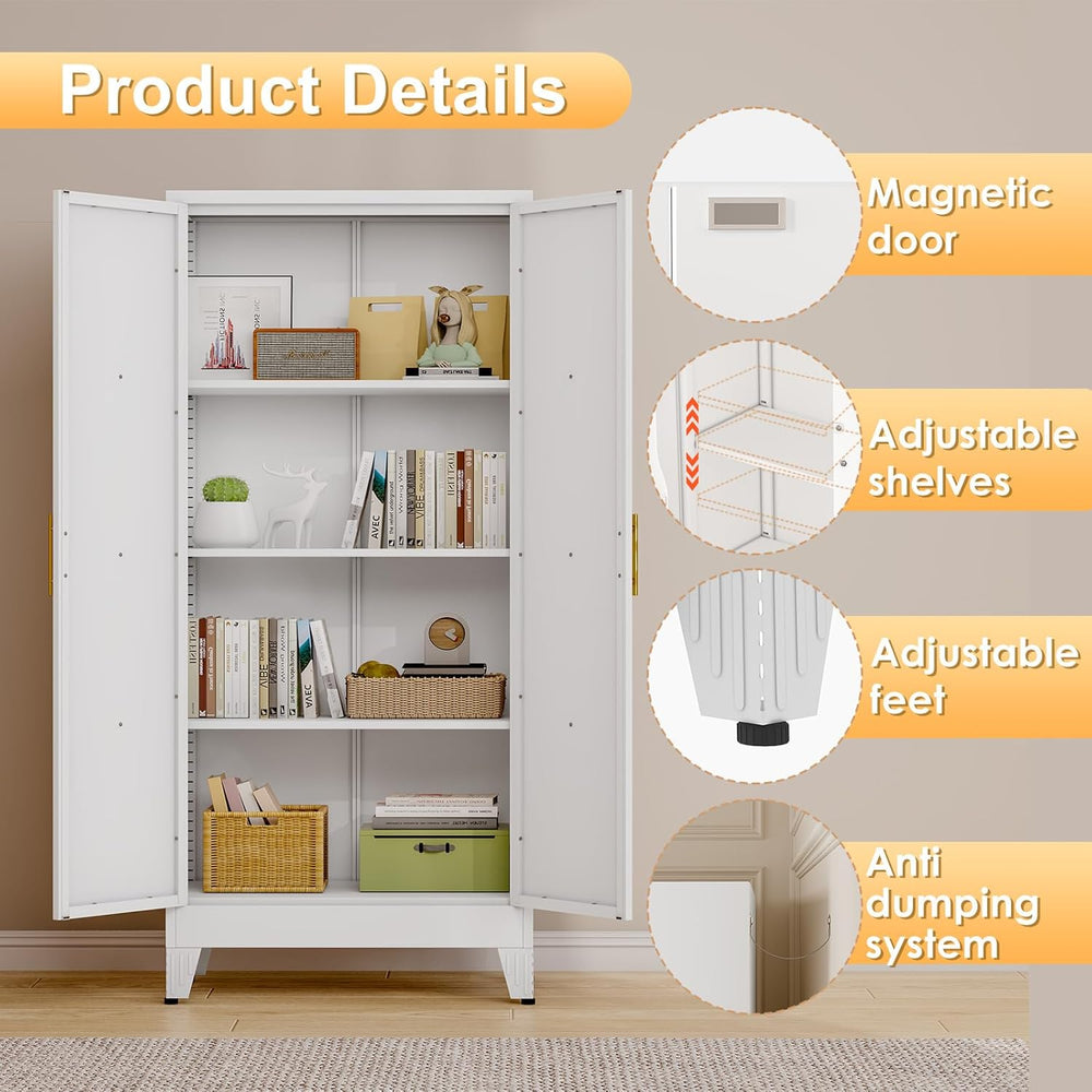 61" H Metal Kitchen Pantry Storage Cabinet, Freestanding Cupboard with 2...