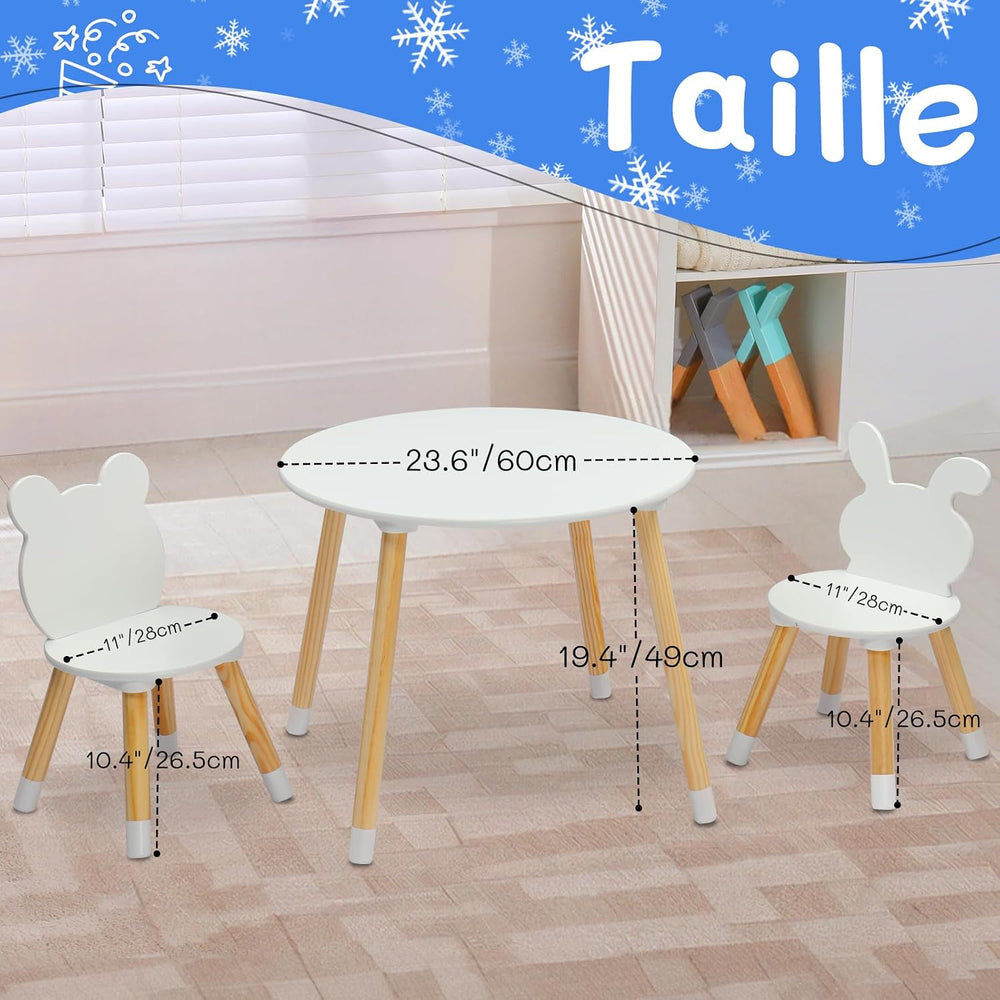 3 Pieces Multi-Activity Round Tables,Wood Table and Chairs Set,Study Dining R...