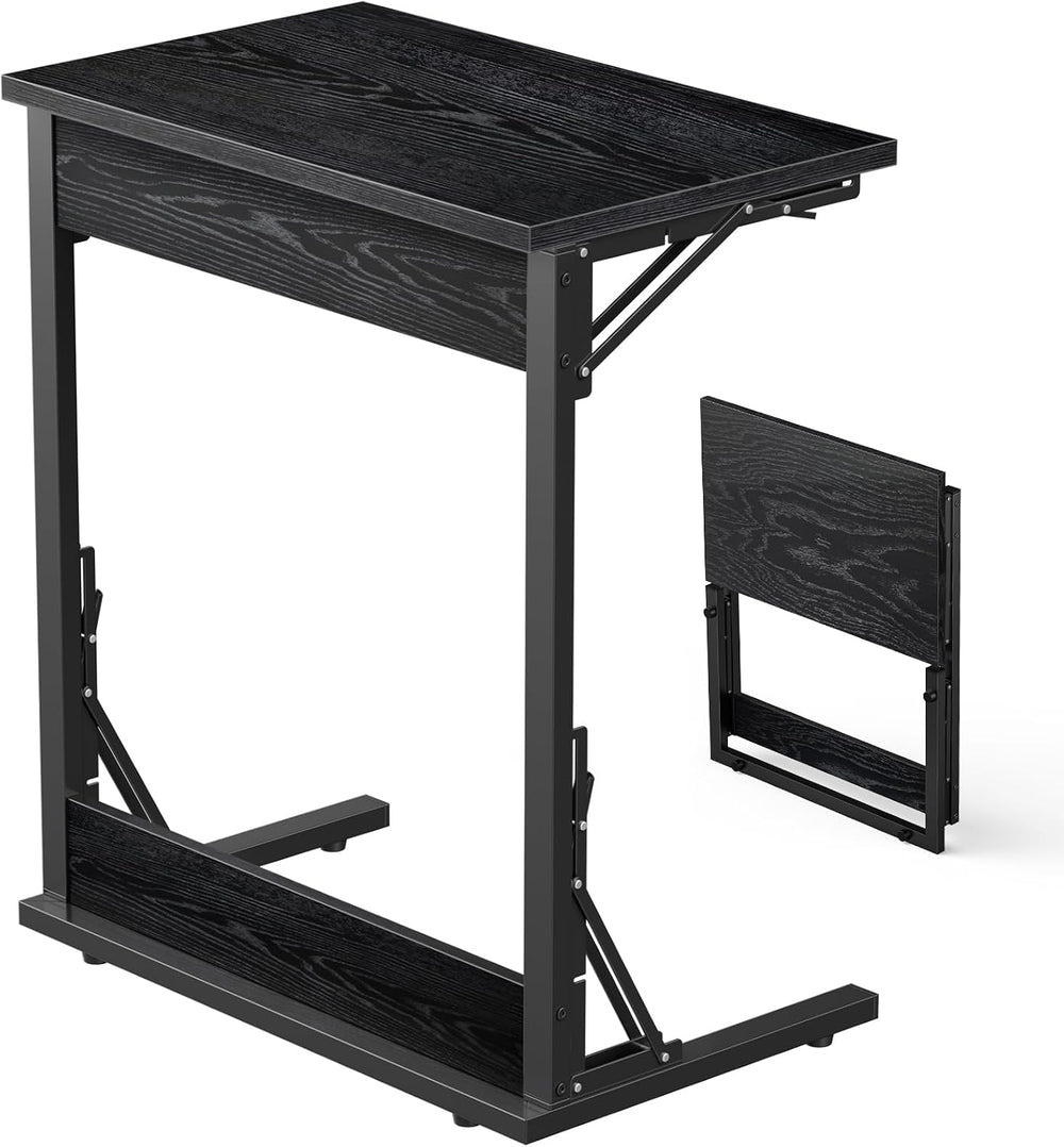 Tatub Folding TV Tray 1PCS, 24" Wide C-Shaped Couch Table, Dark Black