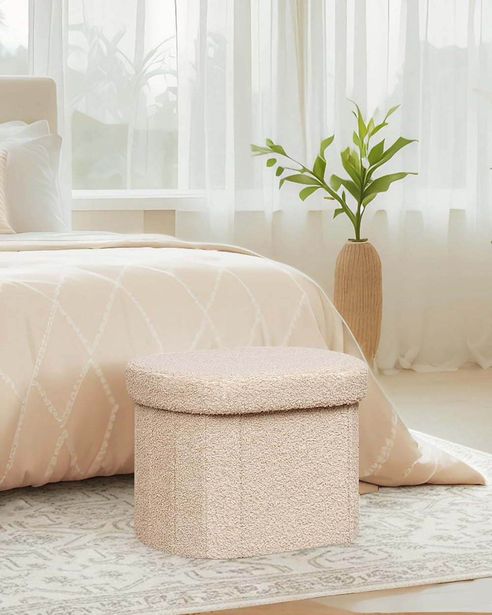 B FSOBEIIALEO Storage Ottoman for Dorm Room, Boucle Folding Storage Ottoman F...