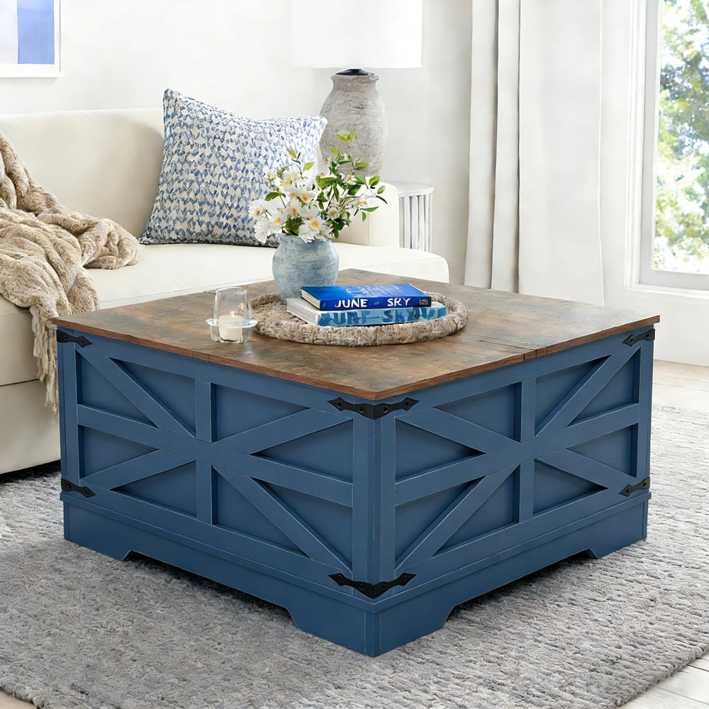 Farmhouse Coffee Table Set of 3, 1 Lift Top Coffee Table with Sliding Barn Do...