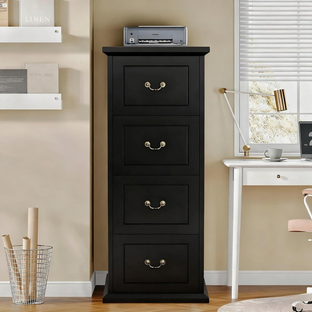 Tribesigns 4-Drawer File Cabinet for A4/Letter/Legal Files, Black | Tall Wood...