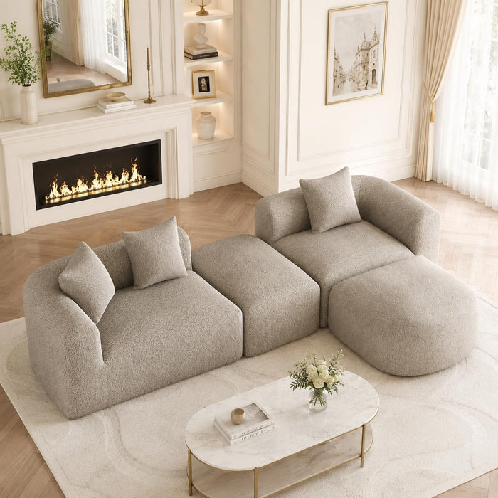 119.7" Curved Cloud Sofa L Shaped Sectional Couch with Ottoman, Light Brown