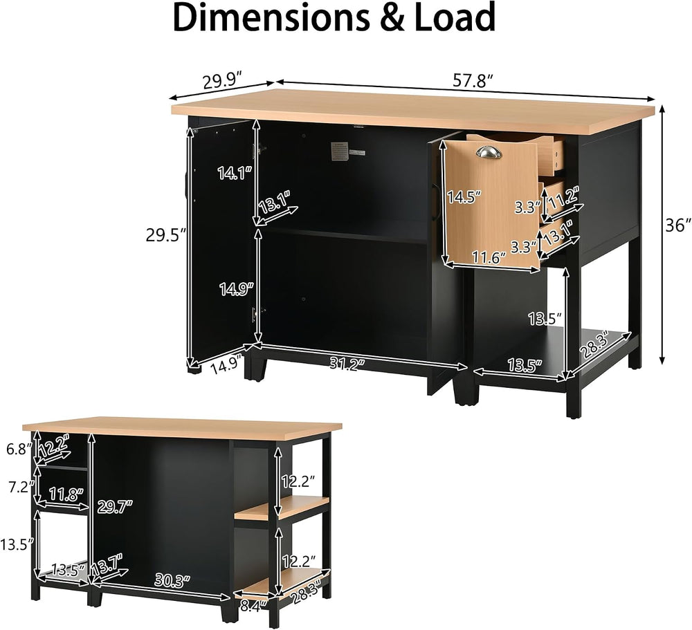 Christopher Knight Home Aaron 58" Kitchen Island with Storage, Modern Is...