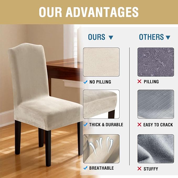 H.VERSAILTEX Dining Chair Covers Velvet Stretch Chair Covers for Dining Room ...