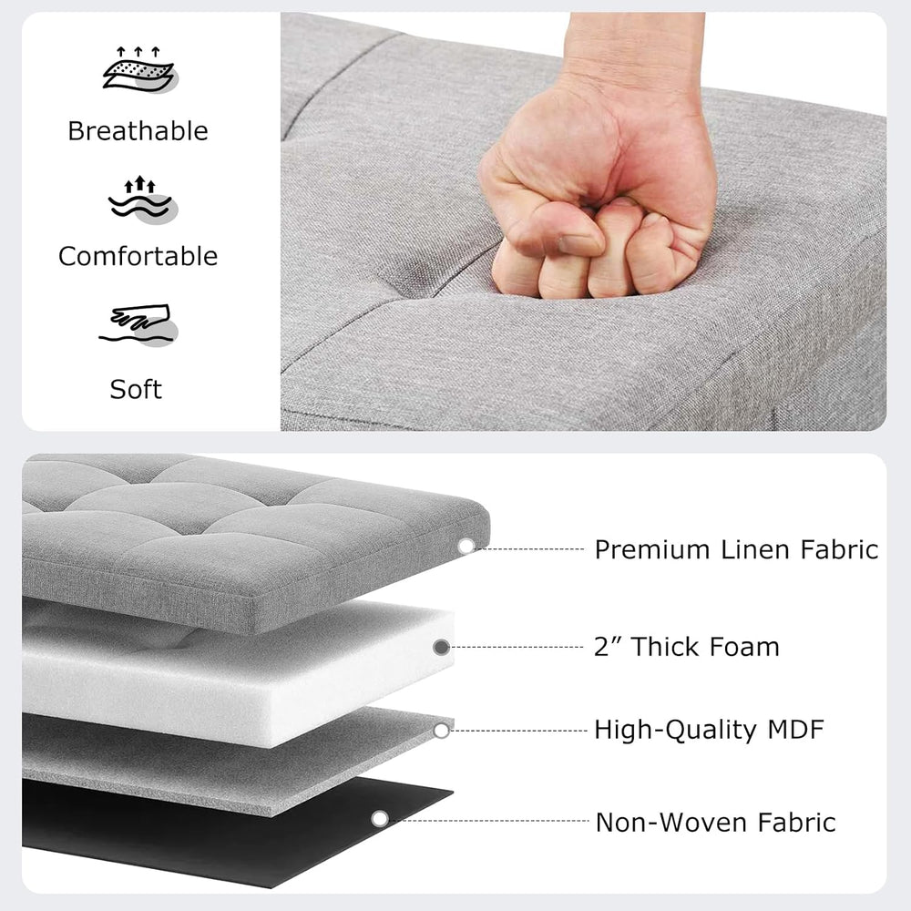 GOFLAME 43 Inches Folding Storage Ottoman Bench, Linen Fabric End of Bed Benc...
