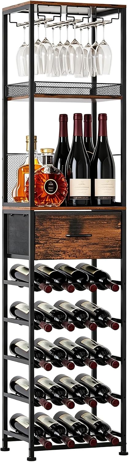 7-Tier Wine Rack Freestanding Floor Liquor Cabinet Bar for Home | 2-in-1 Modu...