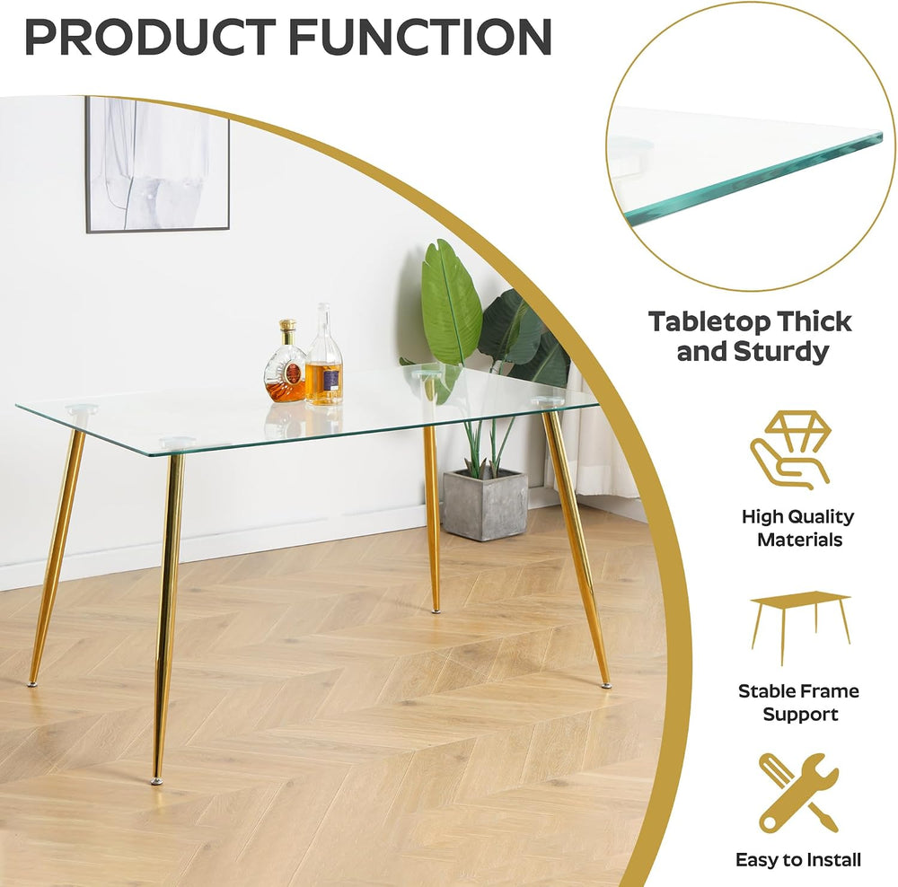 63" Modern 7-Piece Dining Table Set for 6 Rectangular Glass Table with 6...
