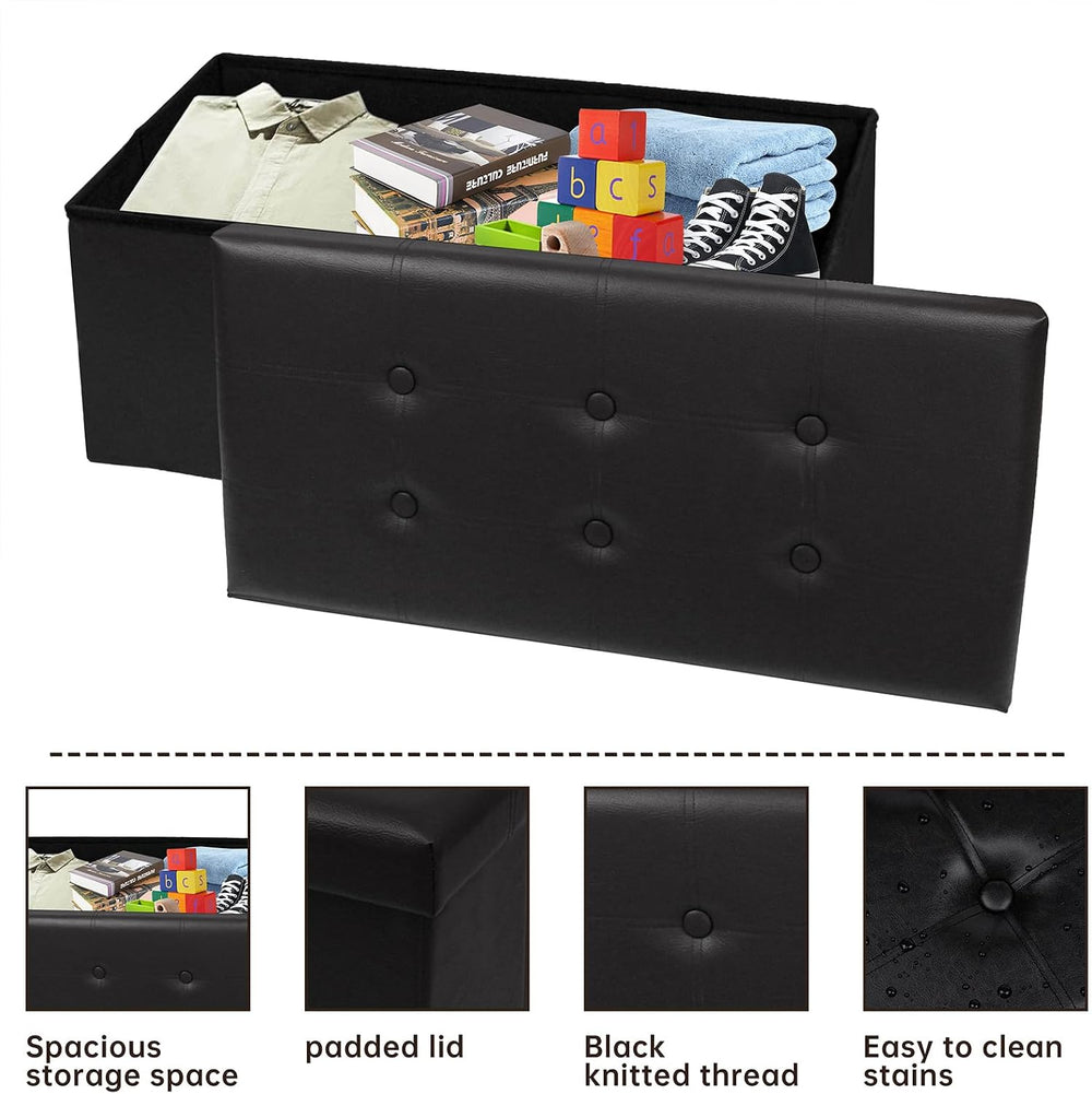 30 Inches Folding Storage Ottoman Bench, Faux Leather Footstool Ottoman, Stor...