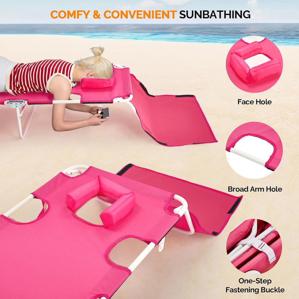 VINGLI Tanning Chair, Beach Lounge Chair with Face Hole, Lounge Chair Outdoor...