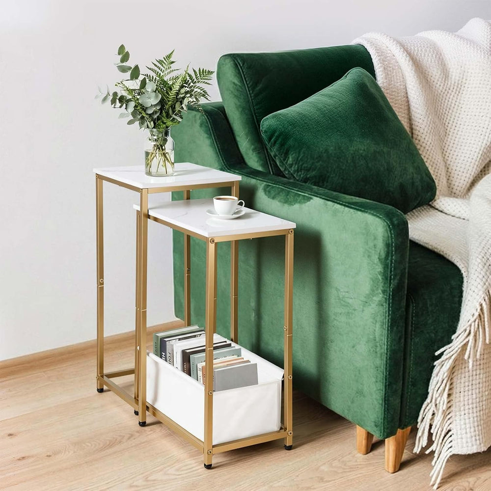 Nesting End Tables Set of 2, Stacking Side Table with Fabric Storage Basket, ...