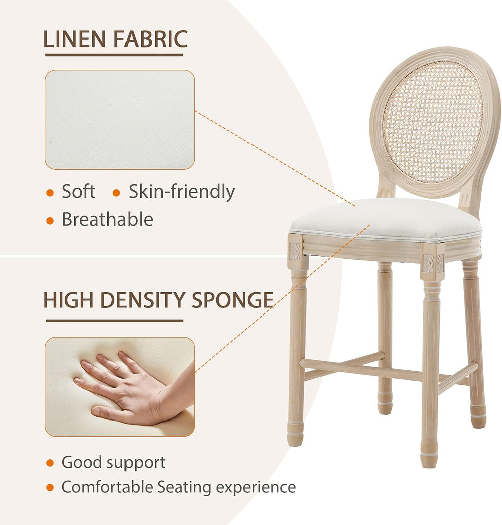26” French Country Bar stools Set of 2,Rattan Counter Stools,Beige