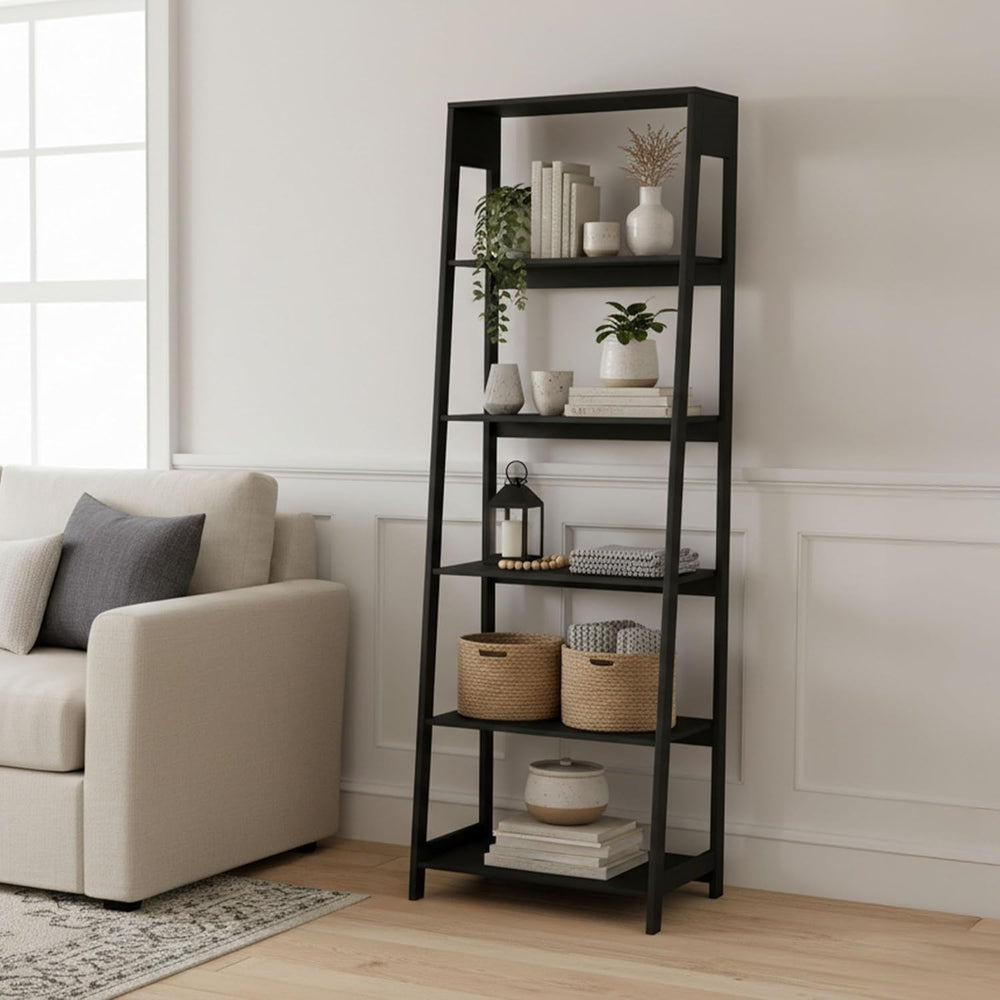 Lavish Home 5-Tier Ladder Bookshelf - Modern Freestanding Wooden Bookcase wit...