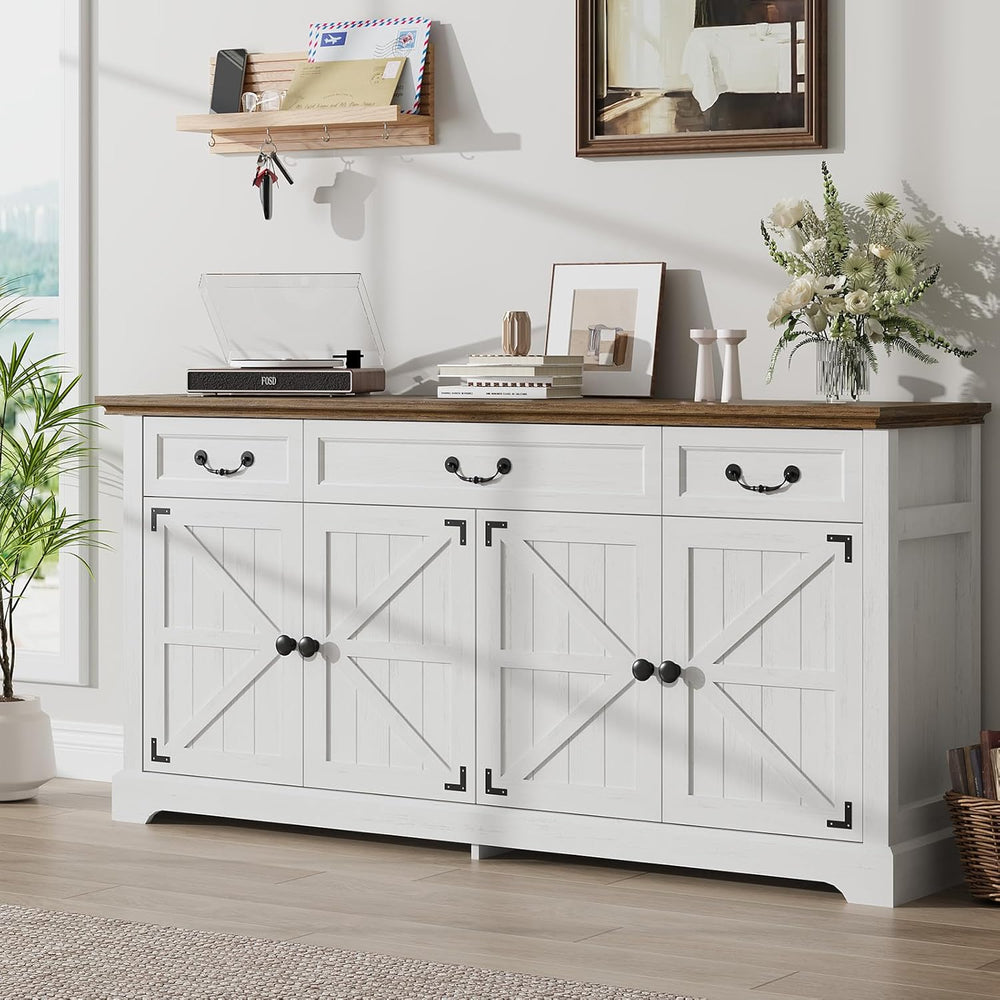 Sunny Heart 65" Large Buffet Storage Cabinet, Farmhouse Kitchen Sideboar...