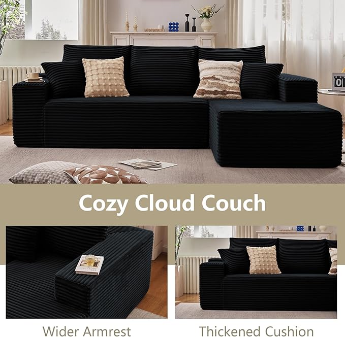 107" Modular Sectional Couches for Living Room, Comfy L Shaped Cloud Cou...