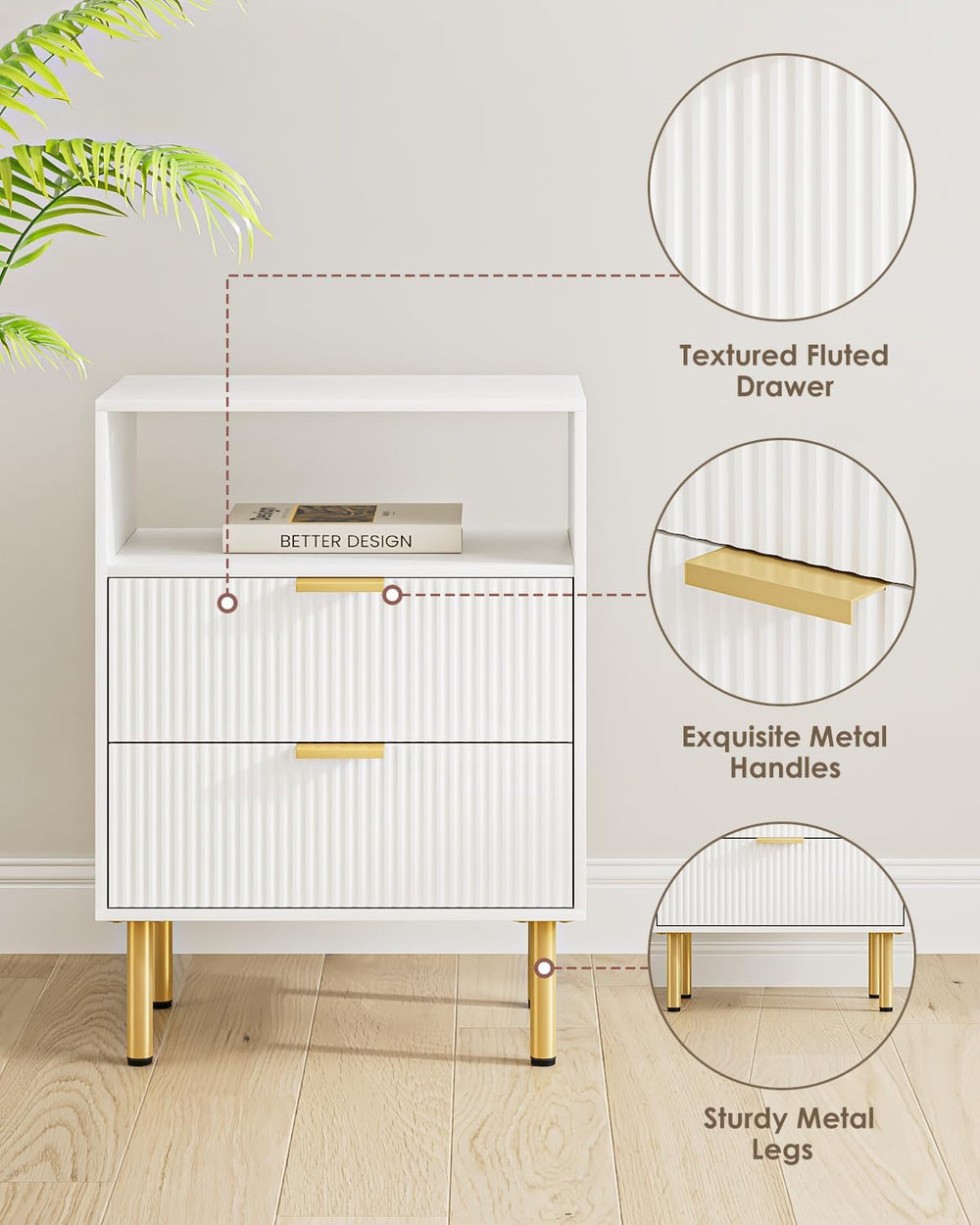 Night Stand,25.7" H Bedside Table with 2-Drawer Shelf,Morden Nightstand ...