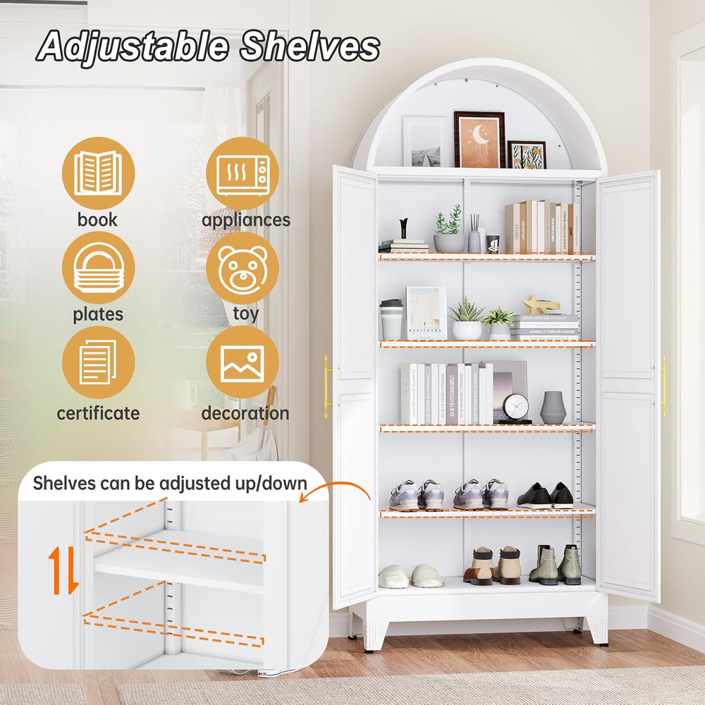 Winiowa Metal Arched Kitchen Pantry Cabinet, 73" Tall Arched Storage Cab...