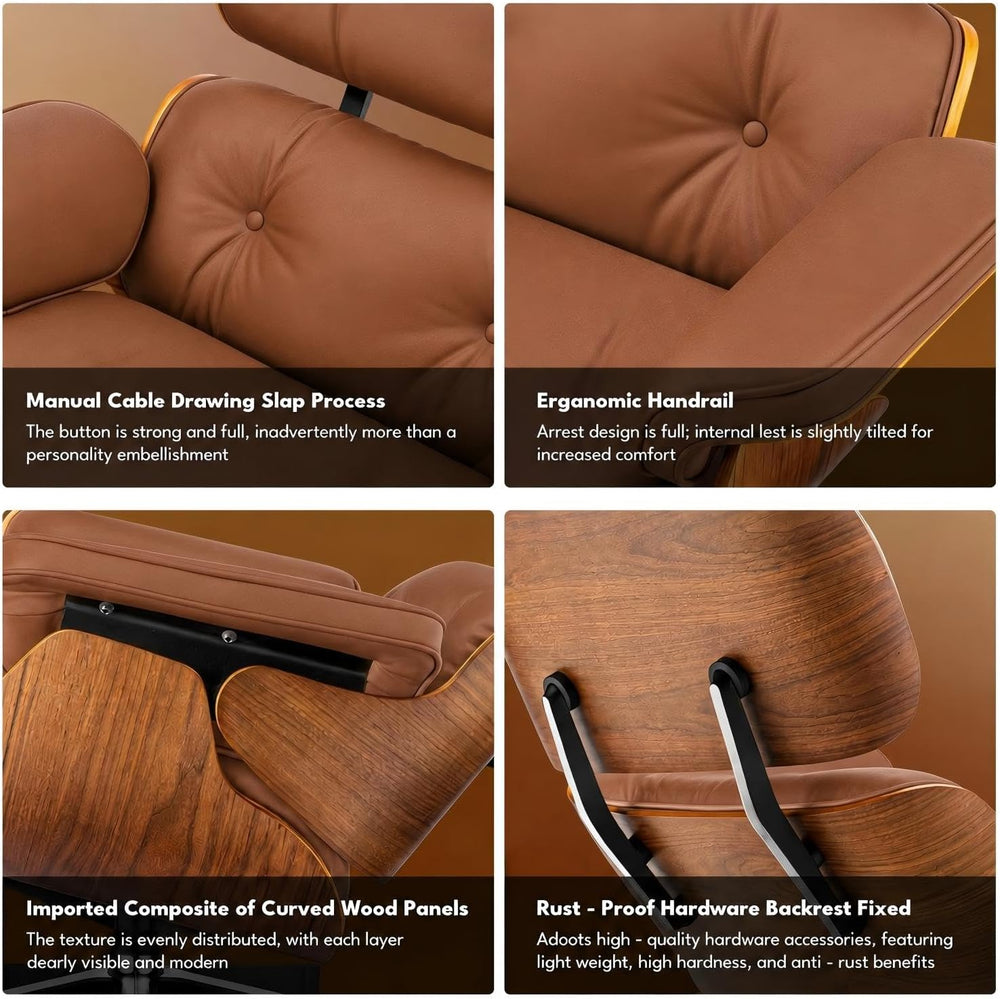 Top Black Grain Leather Mid Century Chaise Lounge Chair and Ottoman, Reading ...