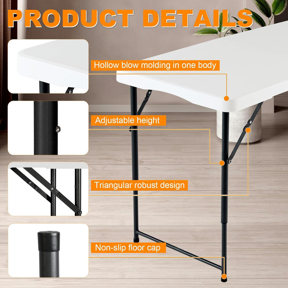 4ft Folding Table, Portable Fold-in-Half Adjustable Height Utility Table for ...