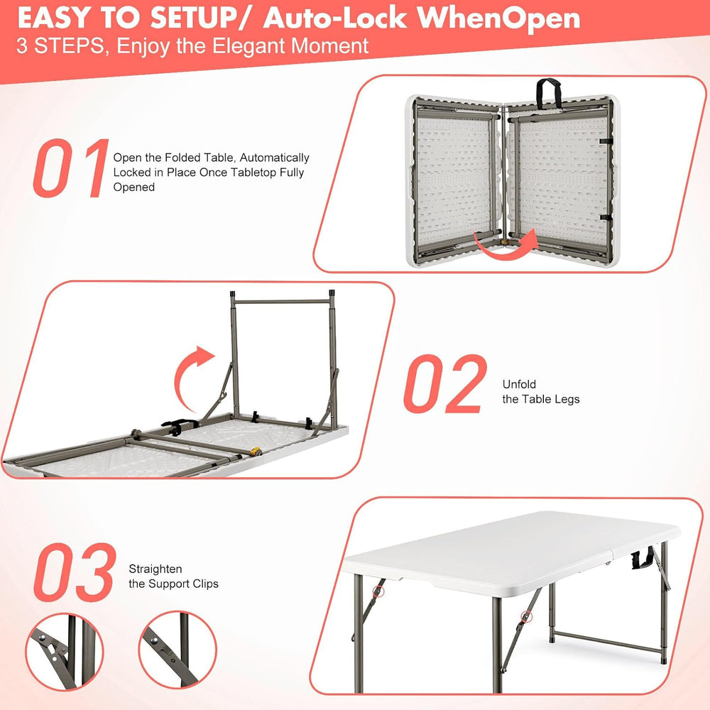 4 FT Folding Table, 3-Level Adjustable Height Portable Plastic Utility Table ...