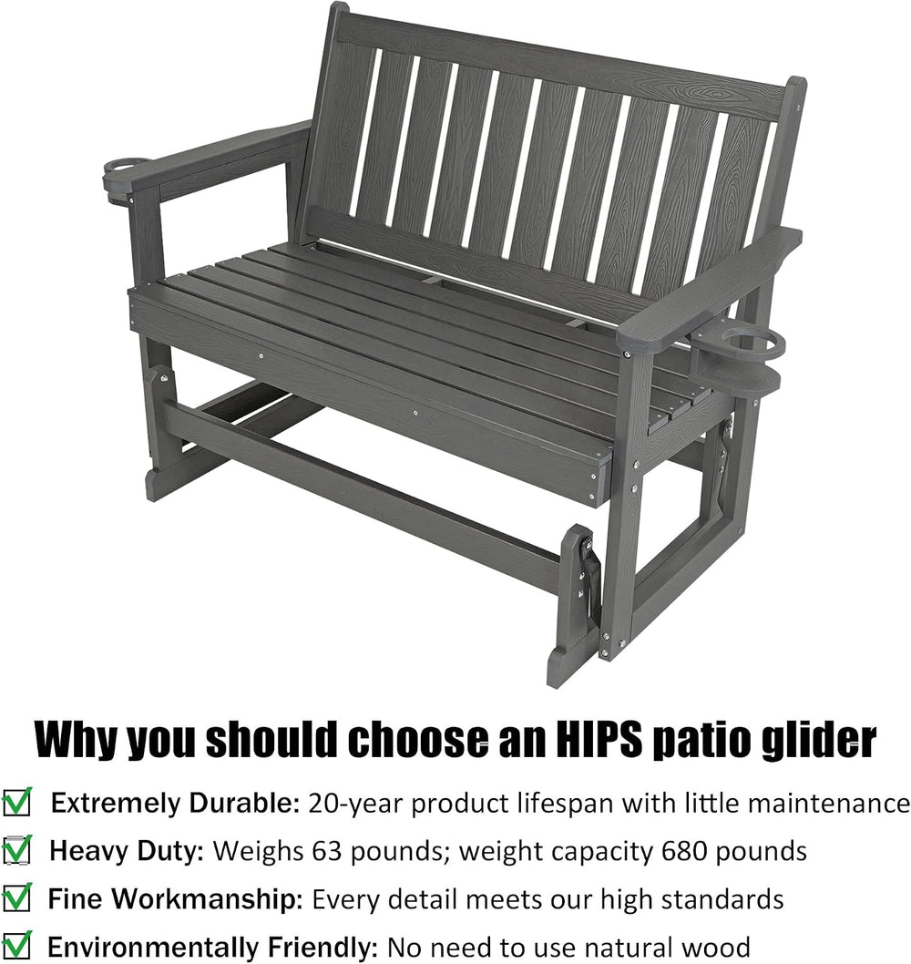 Poly Lumber Patio Glider, HIPS Material Weather-Resistant Swing Bench for Out...