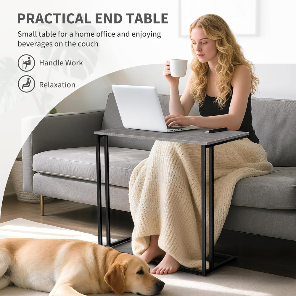 C-Shaped Side Table, Modern End Table with Metal Frame, Space Saving Design f...