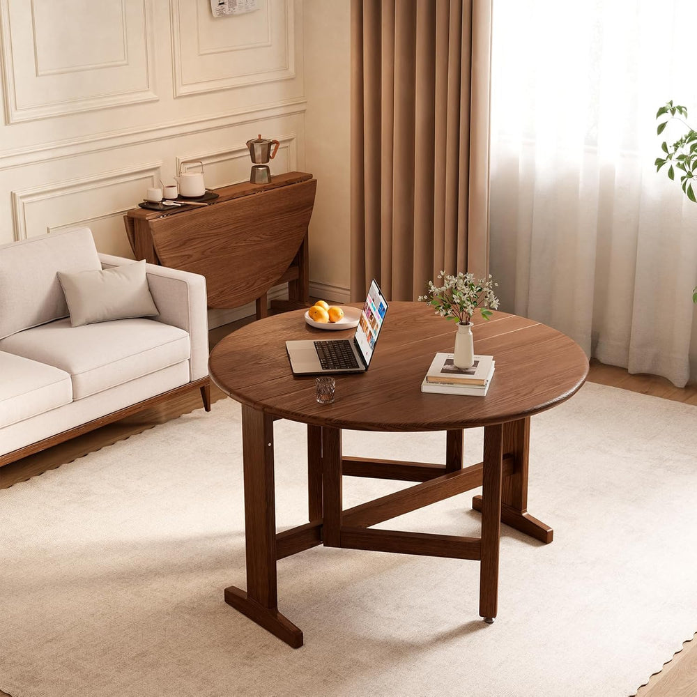 47.2" Solid Wood Small Round Dining Table, 3 in 1 Space Saving Folding D...