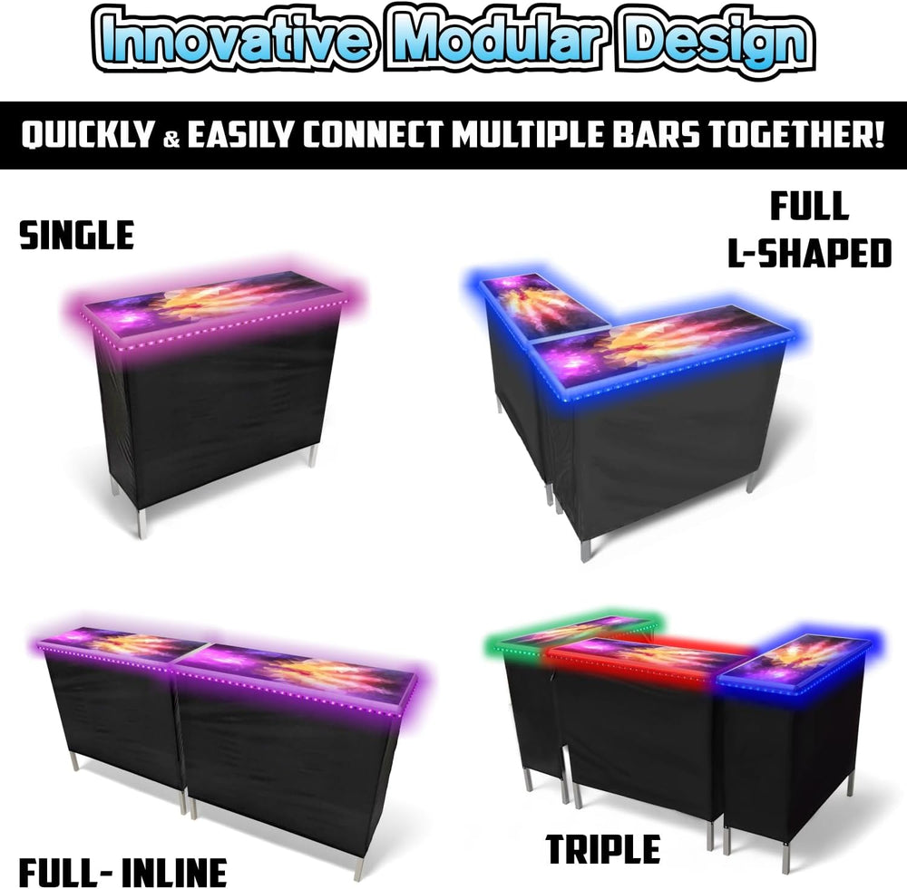 PARTYPONG Folding Portable Double Bar w/LED Lights, Wireless Remote, 2 Bar Sk...