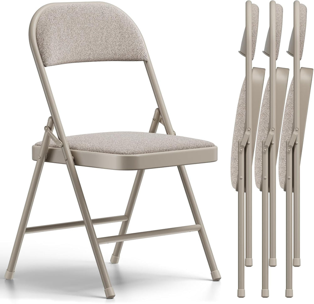 4 Pack Folding Chairs, Fabric Padded Folding Dining Chairs with Cushion Seat ...