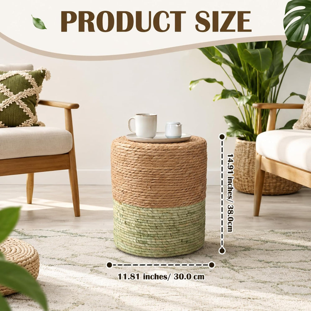 Barydat 2 Pcs 15'' Ottoman Pouf Natural Seagrass Braided Poof Hand We...