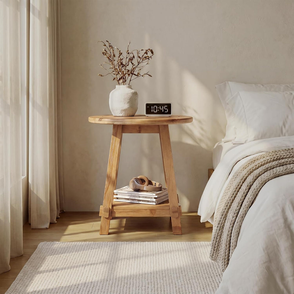 LITTLE TREE End Table for Living Room, 2-Tier Sofa Couch Table with Storage, ...