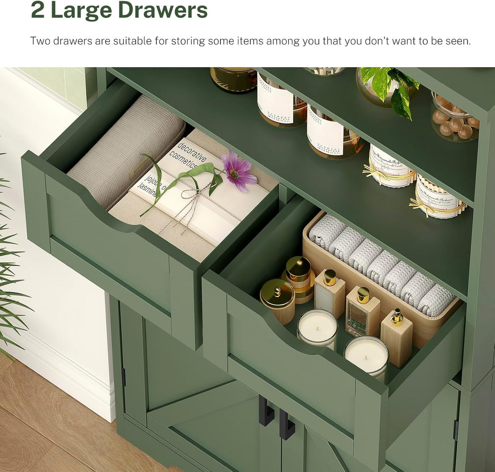 TEENFON Bathroom Cabinet with Adjustable Shelf & 2 Drawers, Farmhouse Sto...
