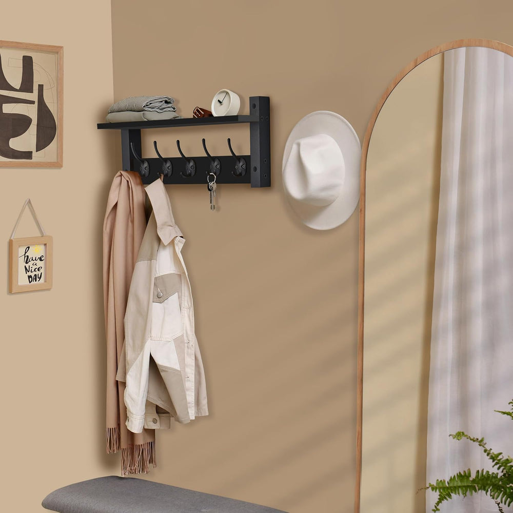 Sorbus Coat Rack Wall Mount with Shelf (Black, 16 Inch)