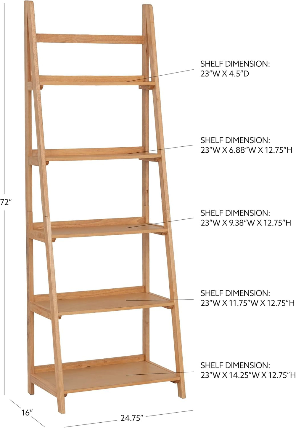 Linon Melissa Natural Wooden Five Shelf Ladder Bookcase