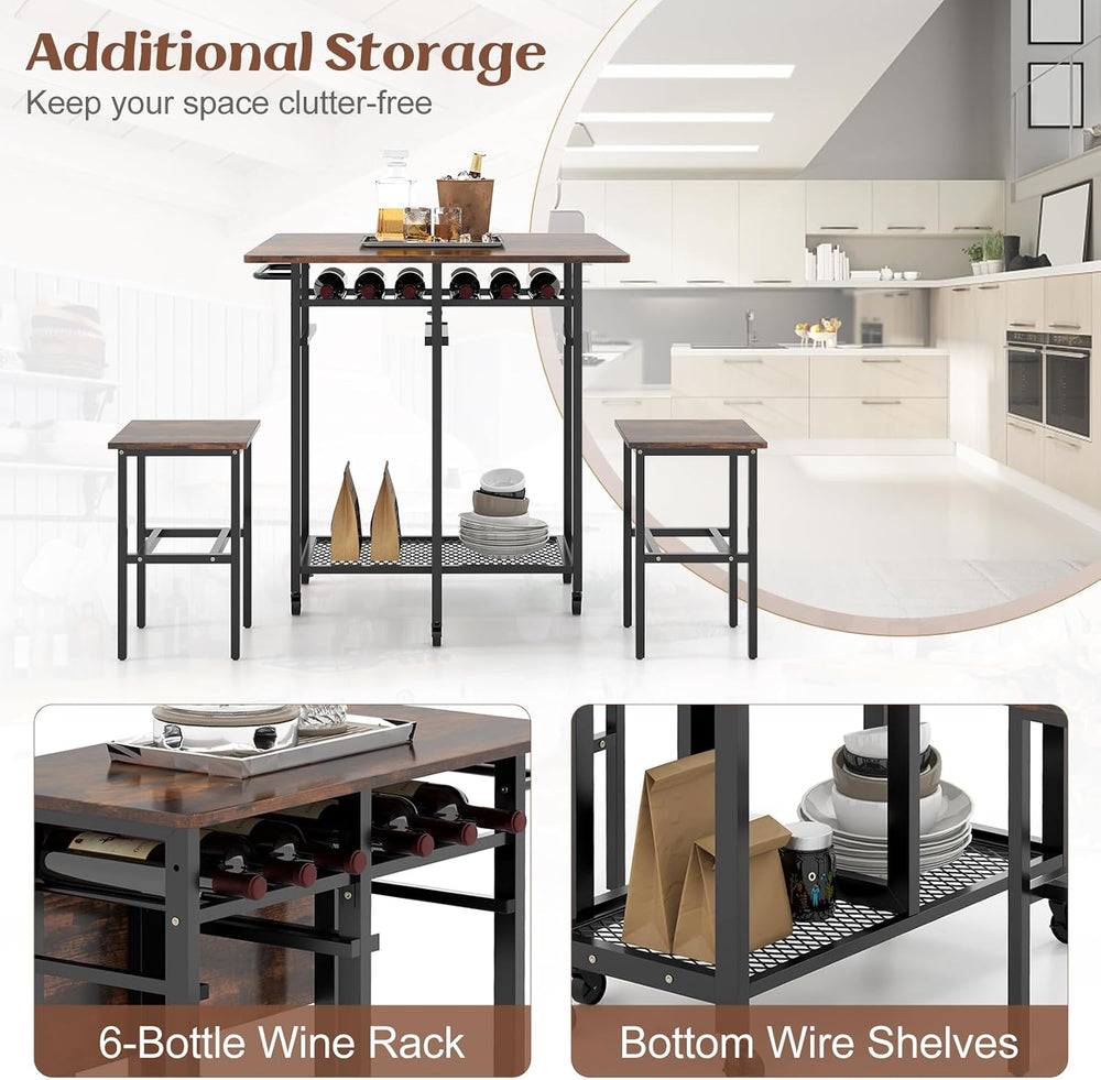 TANGZON 3 Piece Dining Table Set, Folding Drop Leaf Dining Table and 2 Stools...