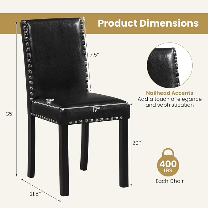Giantex Black Dining Chairs Set of 2, Faux Leather Upholstered Parsons Kitche...