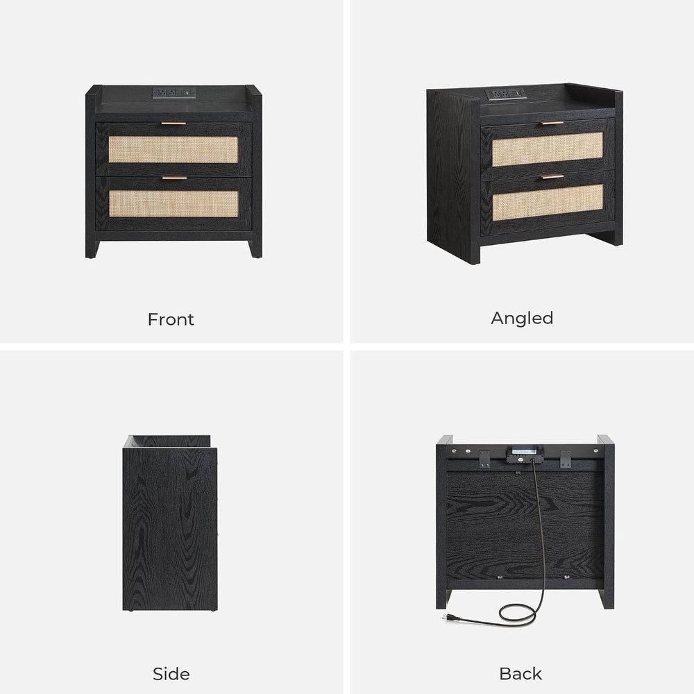 SICOTAS Rattan Nightstands Set of 2 : Bedside Table with 2 Large Drawers