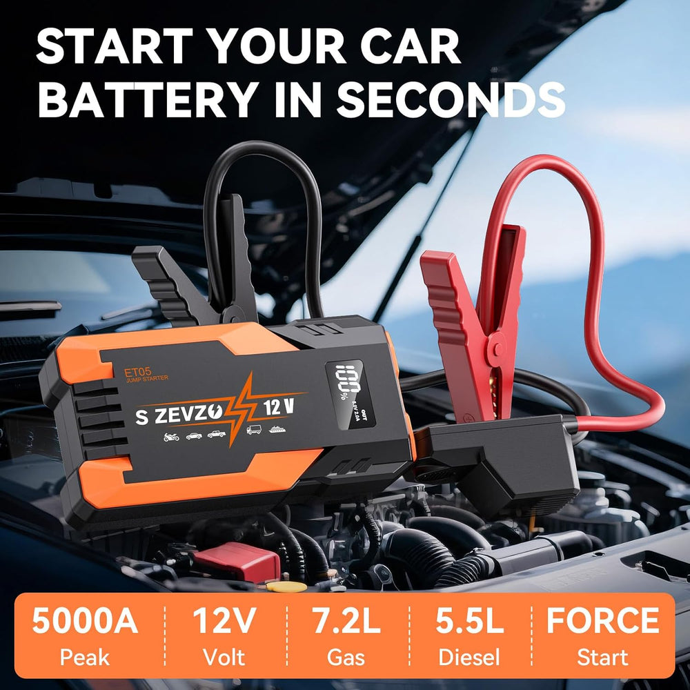 S ZEVZO ET05 Jump Starter 5000A Portable Car Jump Starter Battery Pack (7.2L ...