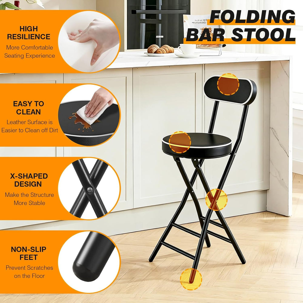 5Rcom 2 Pack Folding Stool, 24 inch Cushioned Padded Folding Bar Stool with B...