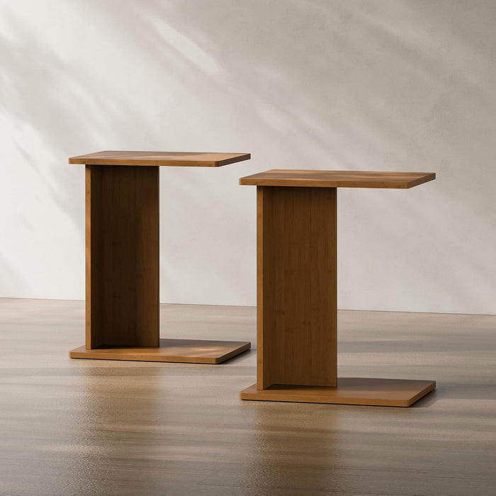 RECCI Solid Bamboo C-Shaped End Table Set of 2 for Couch and Sofa, Sustainable Mid-Century Modern Wood Side Table for Living Room or Bedroom, Easy Assembly C Table Nightstand (Walnut)