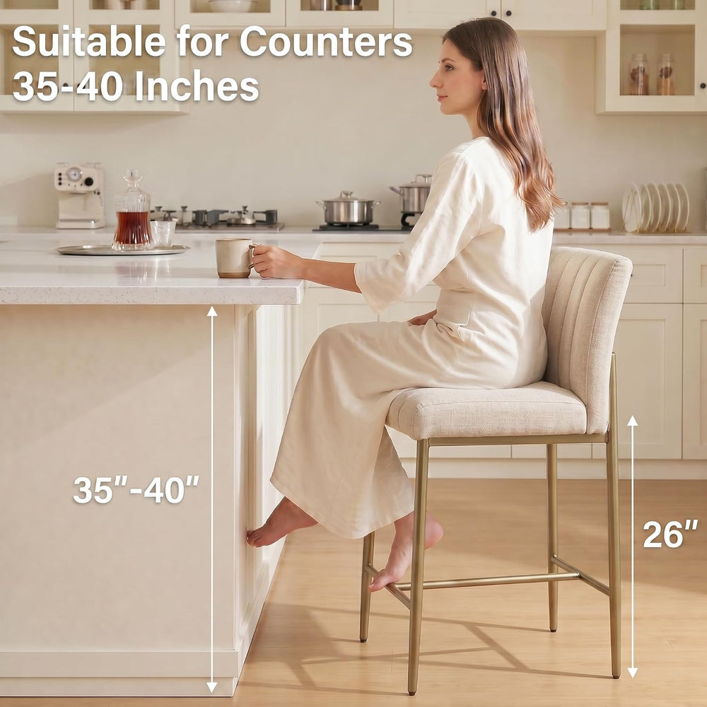 GrandNoor Comfortable Bar Stools Set of 2, 26” Thick Upholstered Counter Heig...