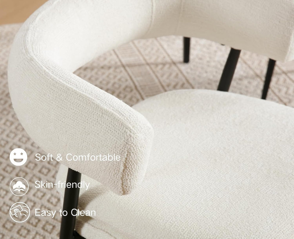 Shunzhi White Upholstered Dining Chairs Set of 6 Modern Barrel Boucle Fabric ...