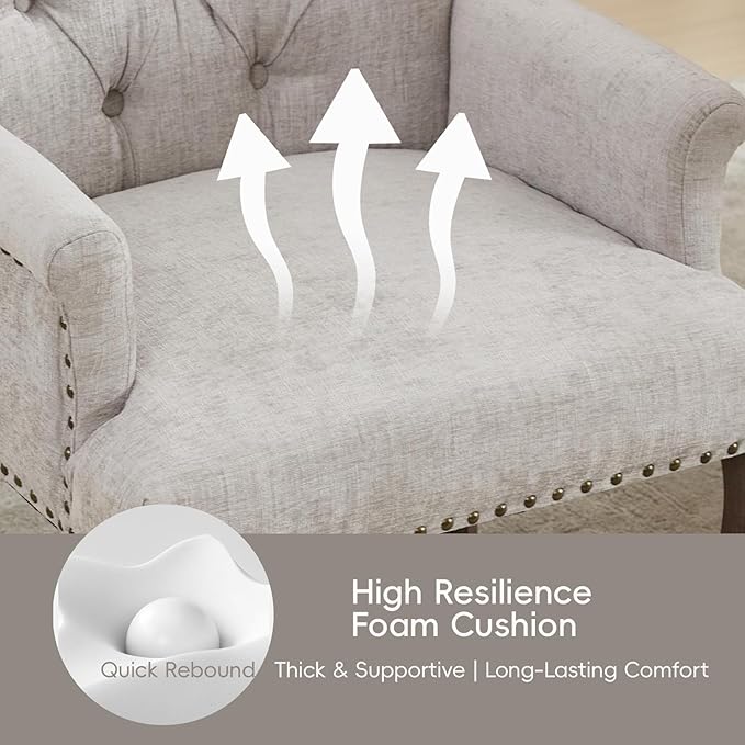 Upholstered Tufted Chenille Dining Chairs with Arms & Nailhead Trim – Sol...