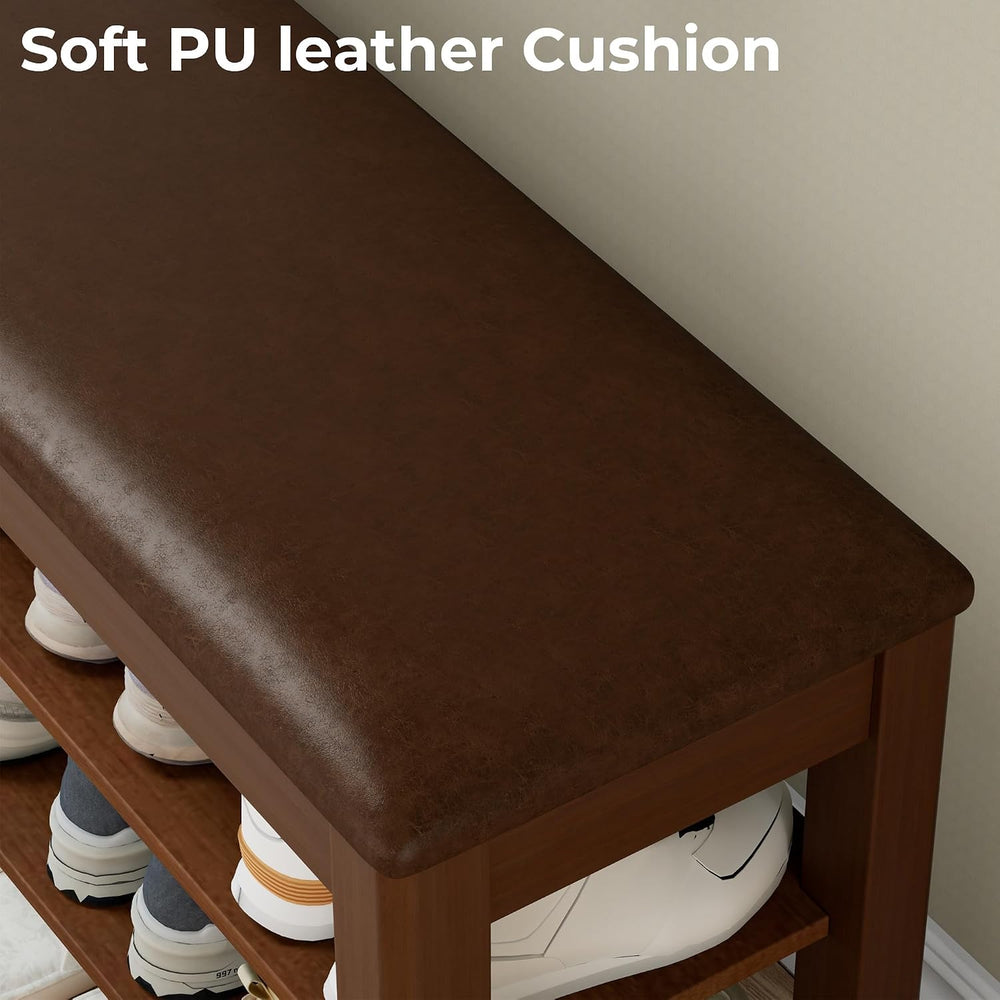 Homleke 39.4" Wide Solid Wood Shoe Rack Bench with Flip-Top Storage | 2-...