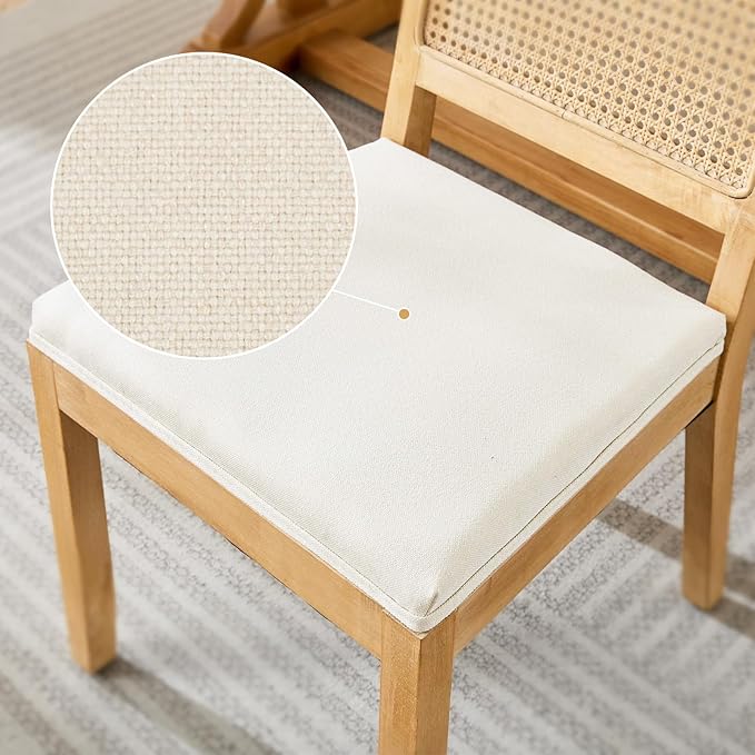 Rattan Dining Chairs Set of 4, French Country Cane Back Upholstered Kitchen C...