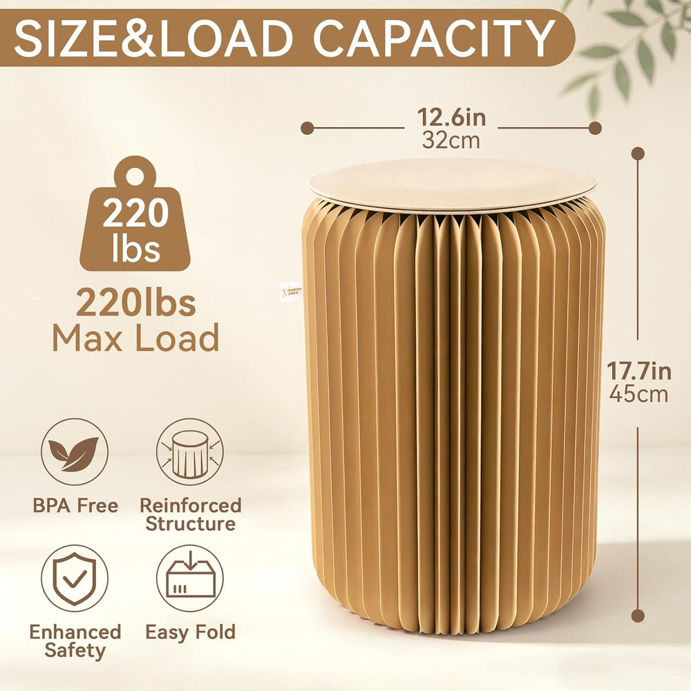 PAPER JAZZ 17in Foldable Stool Portable Stool for Adult House Decor Brown