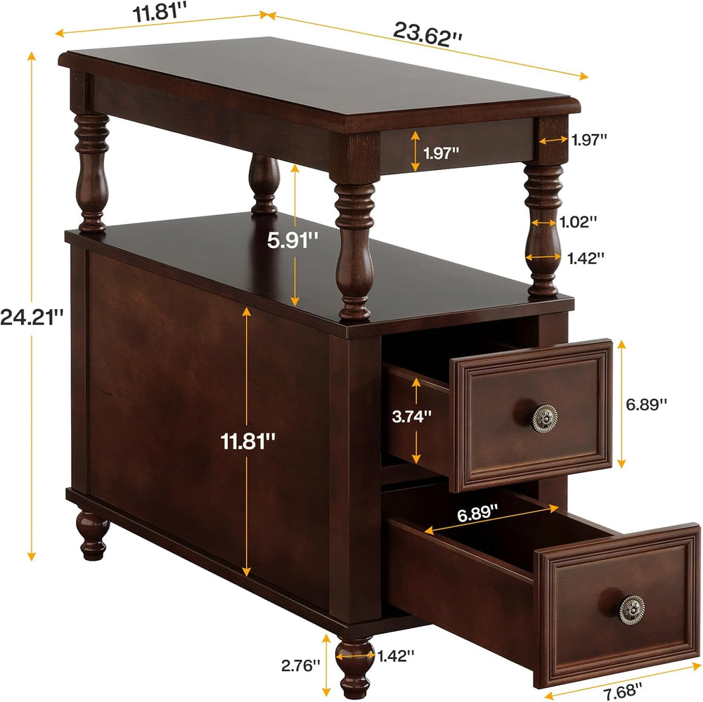 Tribesigns Wood End Table with 2 Drawers, Mid-Century Wooden Slim Side Table ...