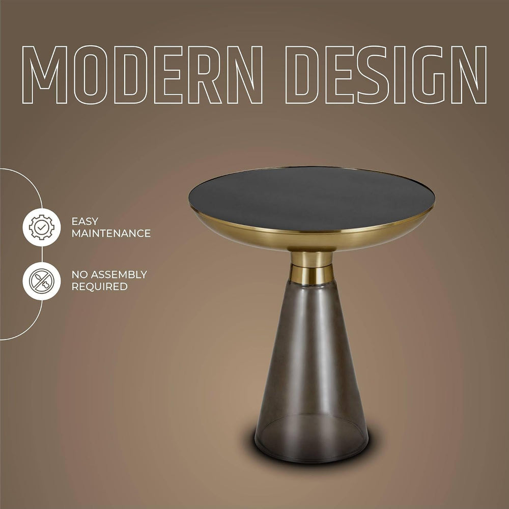 LeisureMod Side Table, Mid-Century Modern Accent End Table with Round Tempere...
